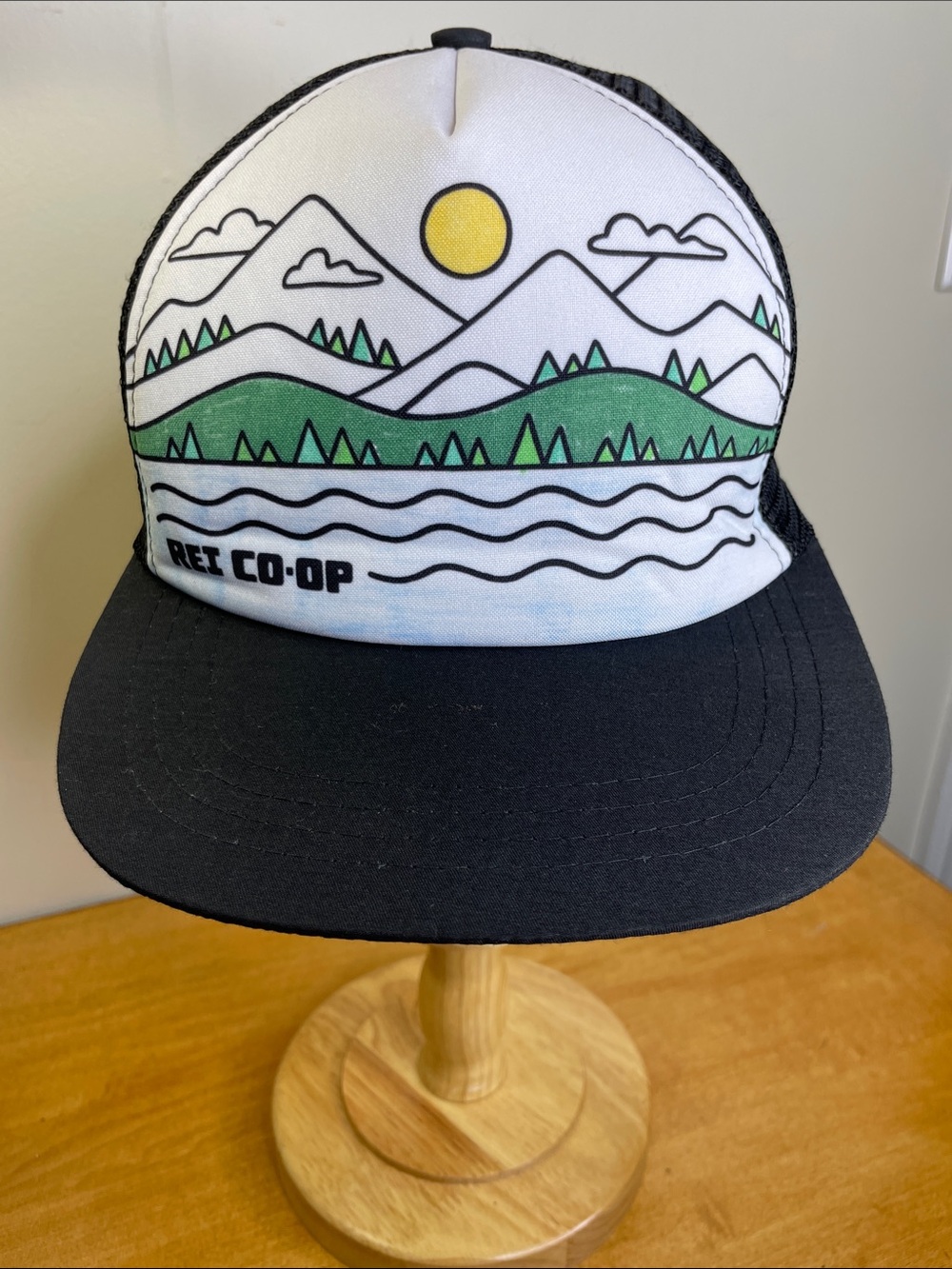 Boco Gear REI Co-op Scenic Black & White Trucker Hat with Green Accent